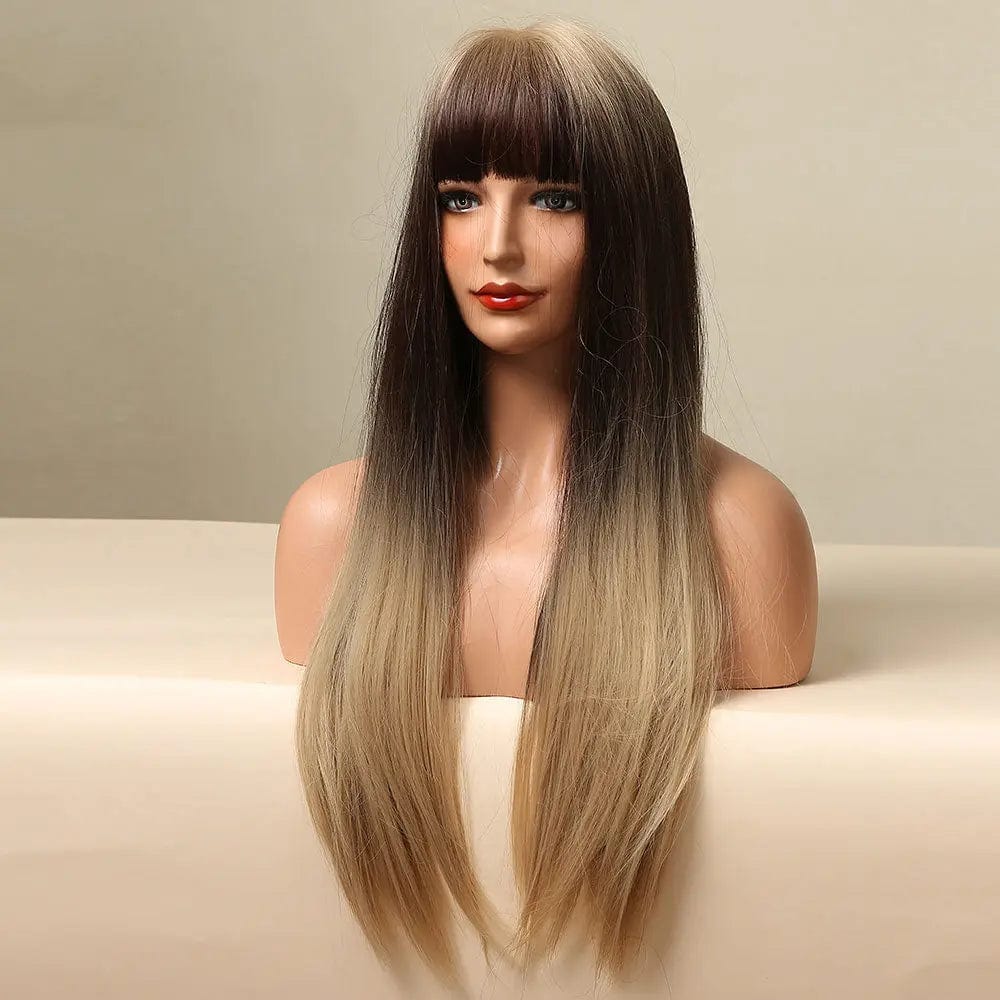 Blonde Dark Brown Wigs with Full Bangs Wigs