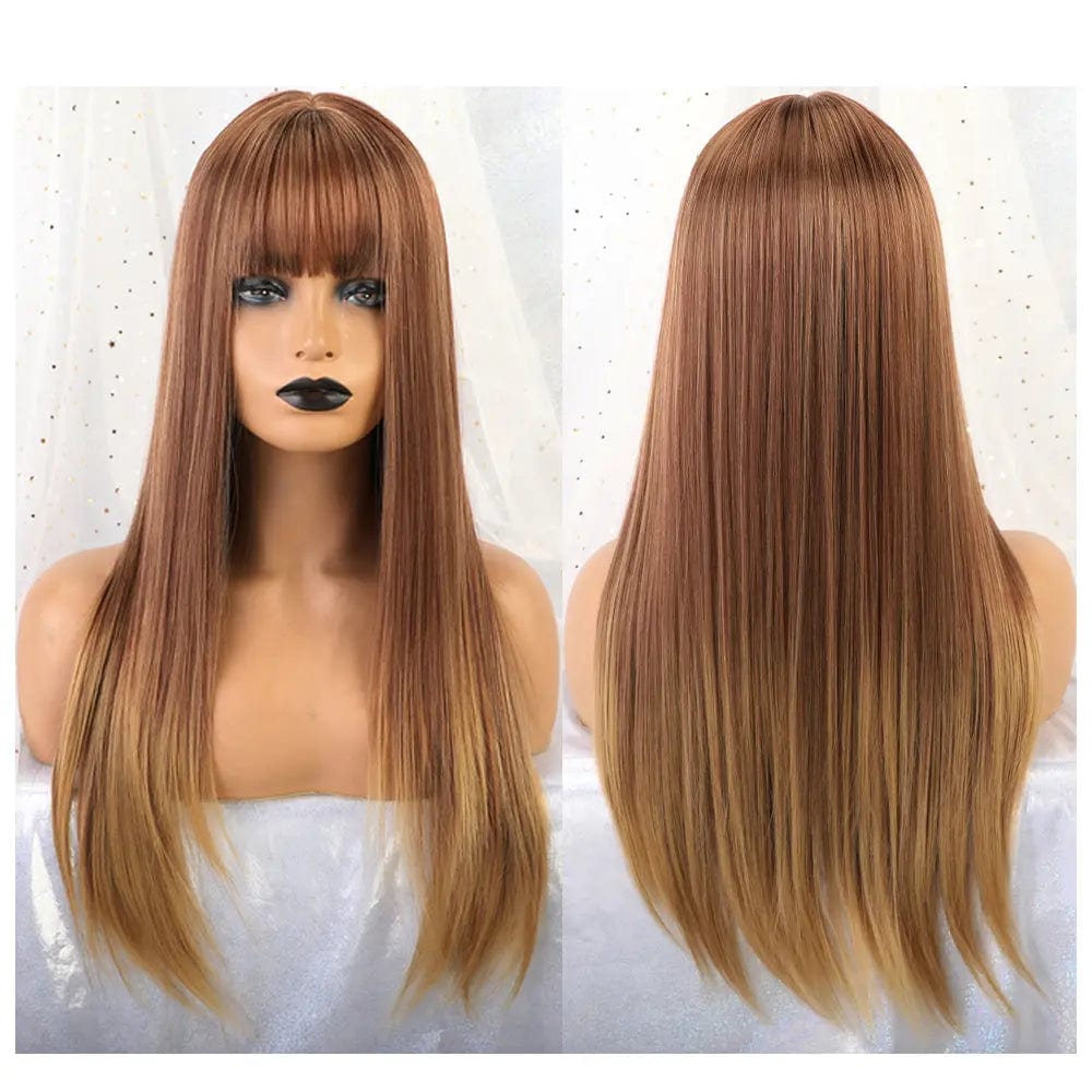 Blonde Dark Brown Wigs with Full Bangs Wigs