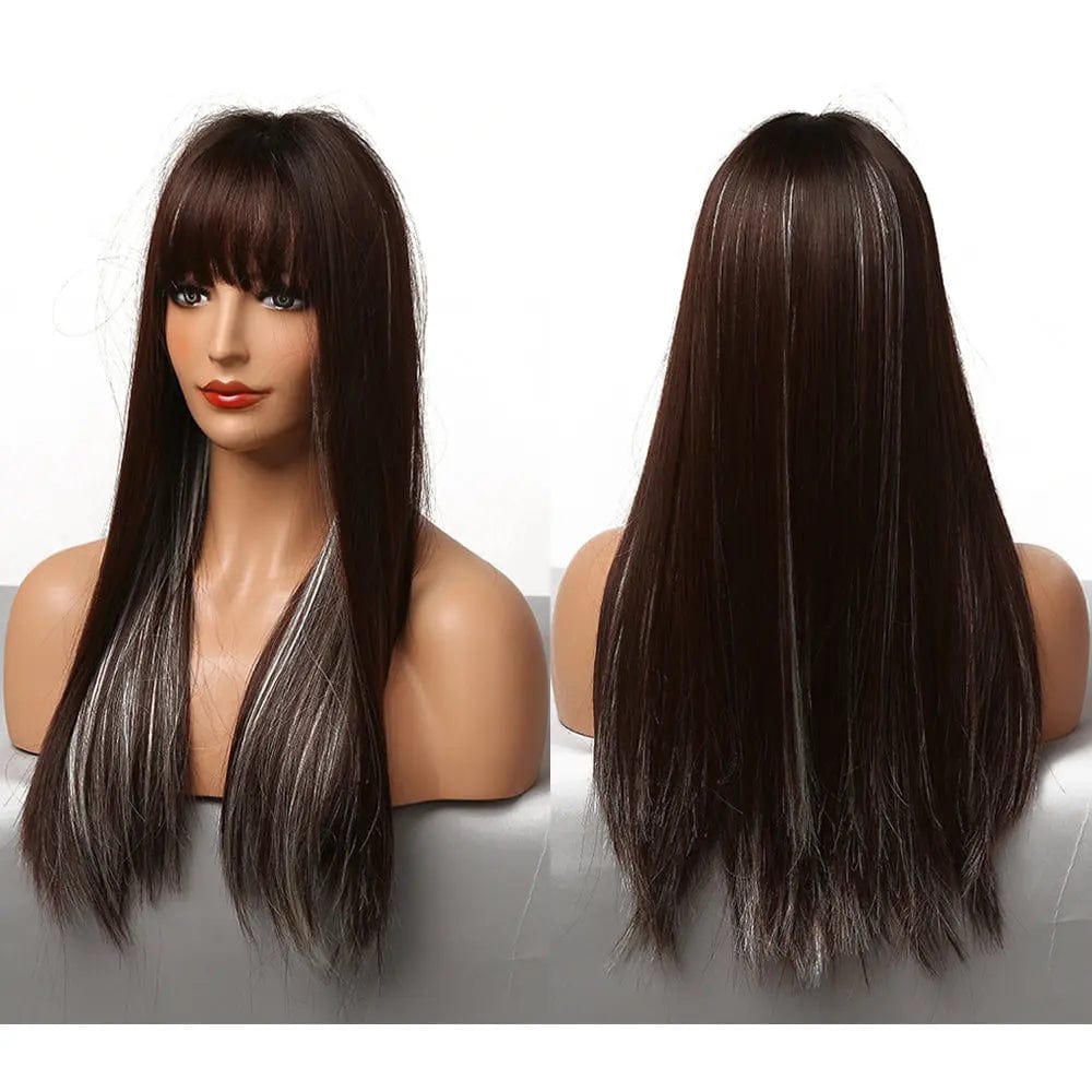 Blonde Dark Brown Wigs with Full Bangs Wigs