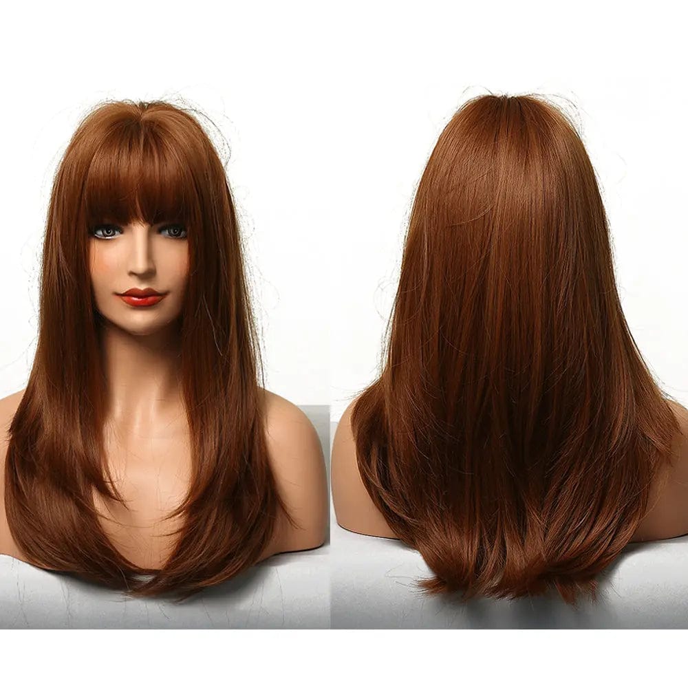 Blonde Dark Brown Wigs with Full Bangs Wigs