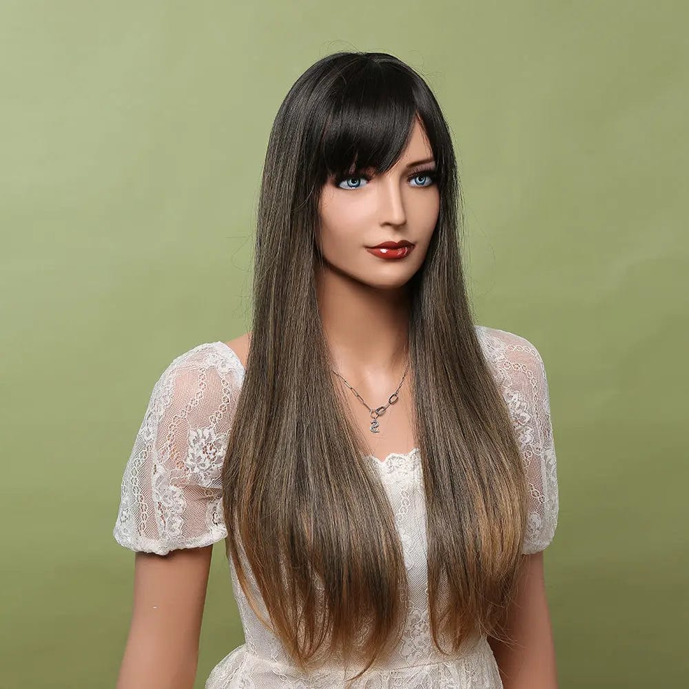 Blonde Dark Brown Wigs with Full Bangs Wigs