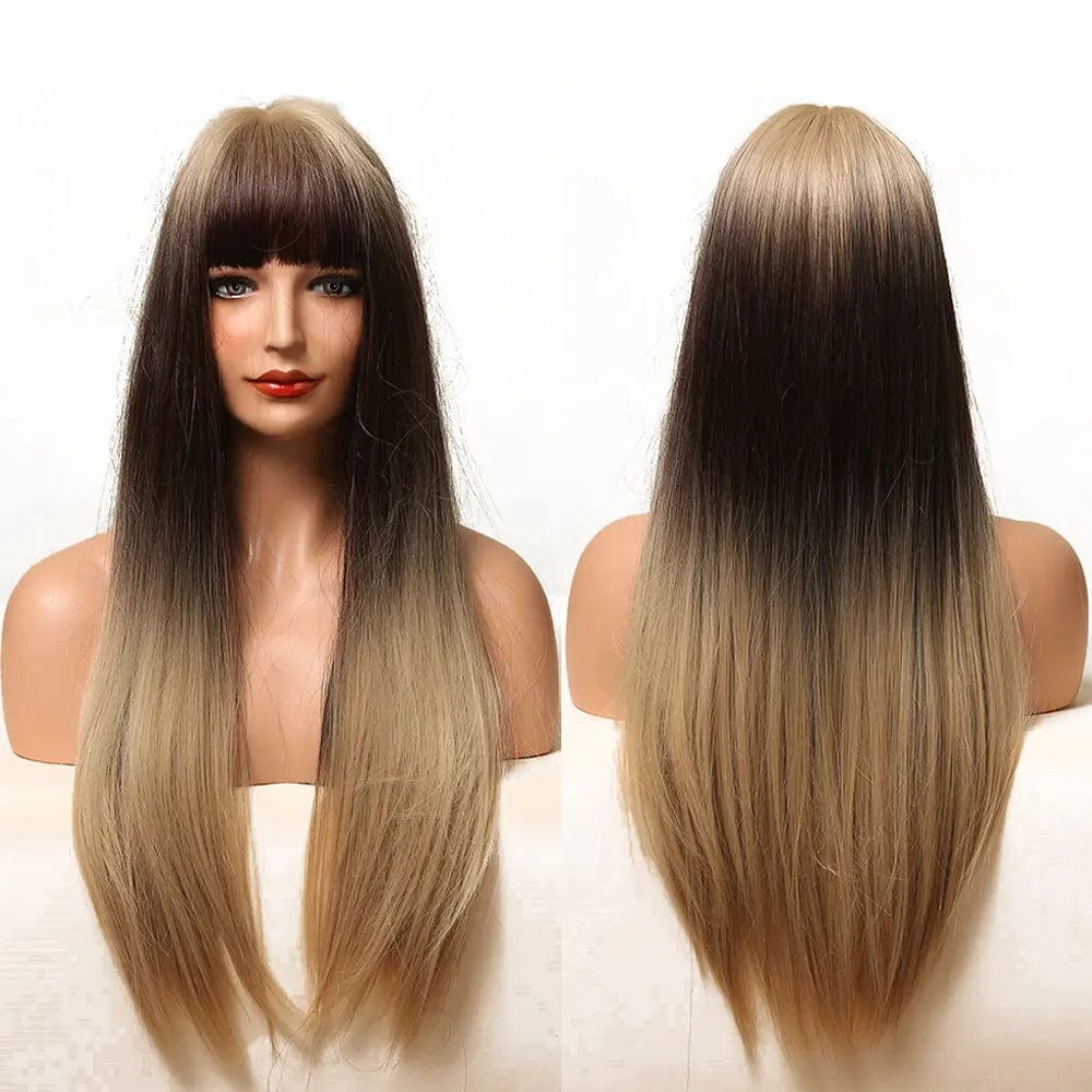 Blonde Dark Brown Wigs with Full Bangs Wigs