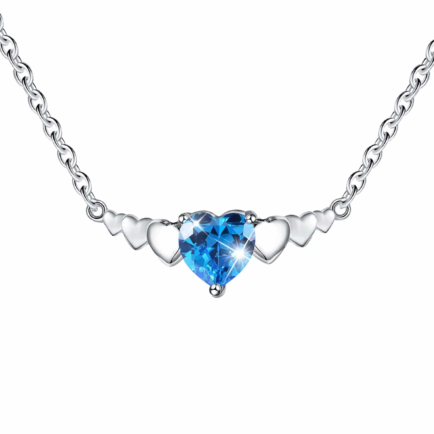 Blue-ESF0004D Custom Love Heart 925 Sterling Silver Cubic Zirconia Stone Pendant jewellery Necklace For Women