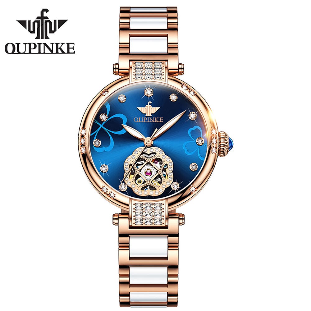 Blue OUPINKE 3183 Women Watches in Wristwatches Automatic Mechanical Women Gold Watch