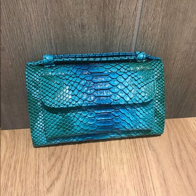 blue Pu Leather Women Shoulder Bags Snake Animal Chain Clutch Luxury Small Designer  Python Pattern Handbags