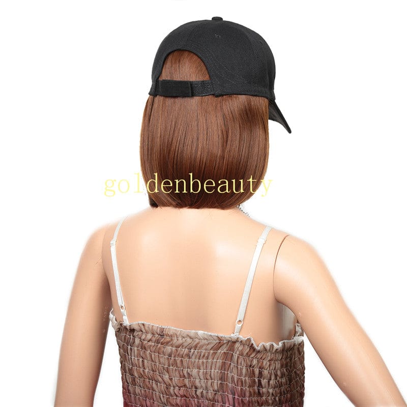 Bob style short Hat wigs with Synthetic Hair Extension straight hair All-in-one Female  Hat Cap Wig