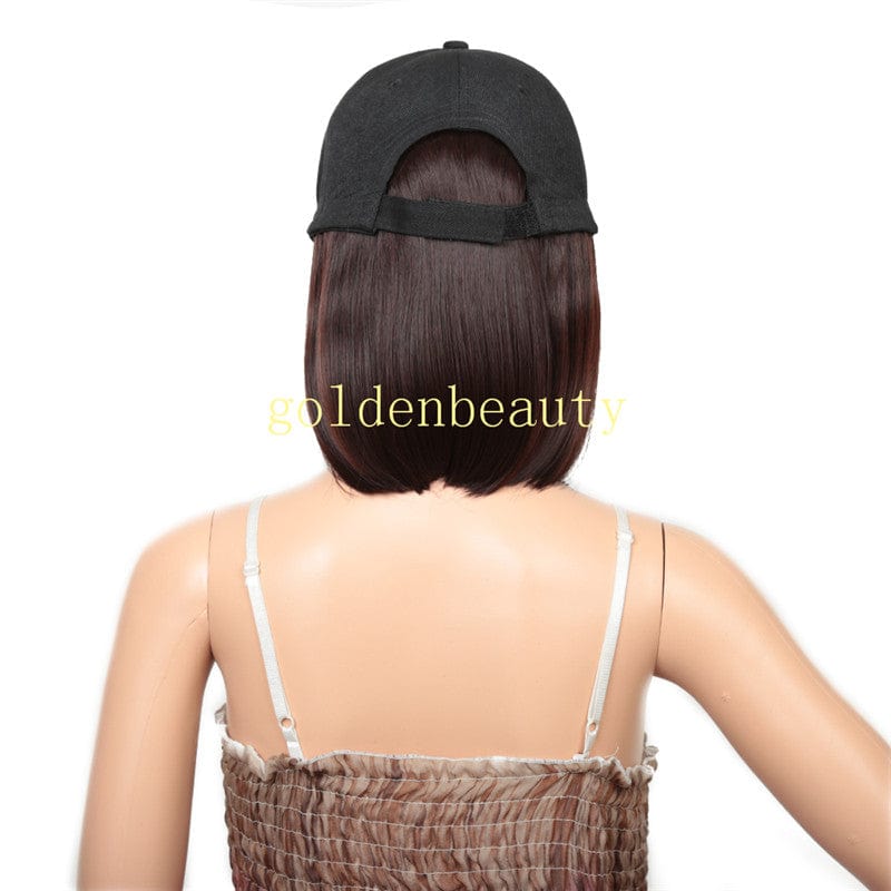 Bob style short Hat wigs with Synthetic Hair Extension straight hair All-in-one Female  Hat Cap Wig