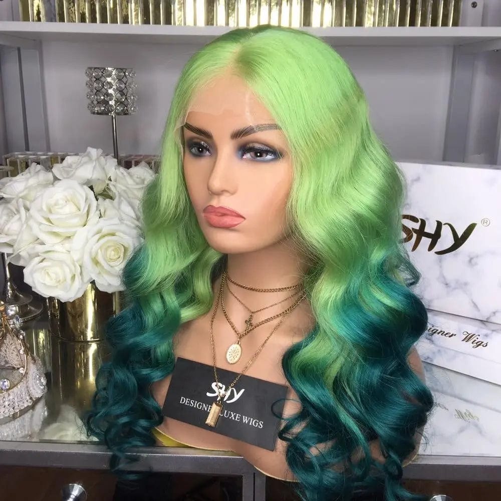 Body Wave Green Wig Lace Front Human Hair