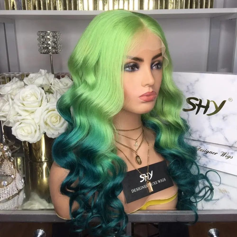 Body Wave Green Wig Lace Front Human Hair