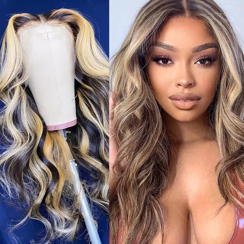 Body Wave Honey Blonde Highlight Lace Part Wig