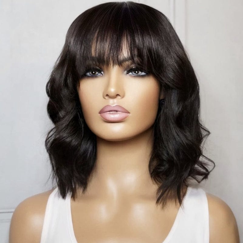 body wave short hair  with bangs hd full lace glueless  100% human hair wigs for black women bang wigs cheap t part wig