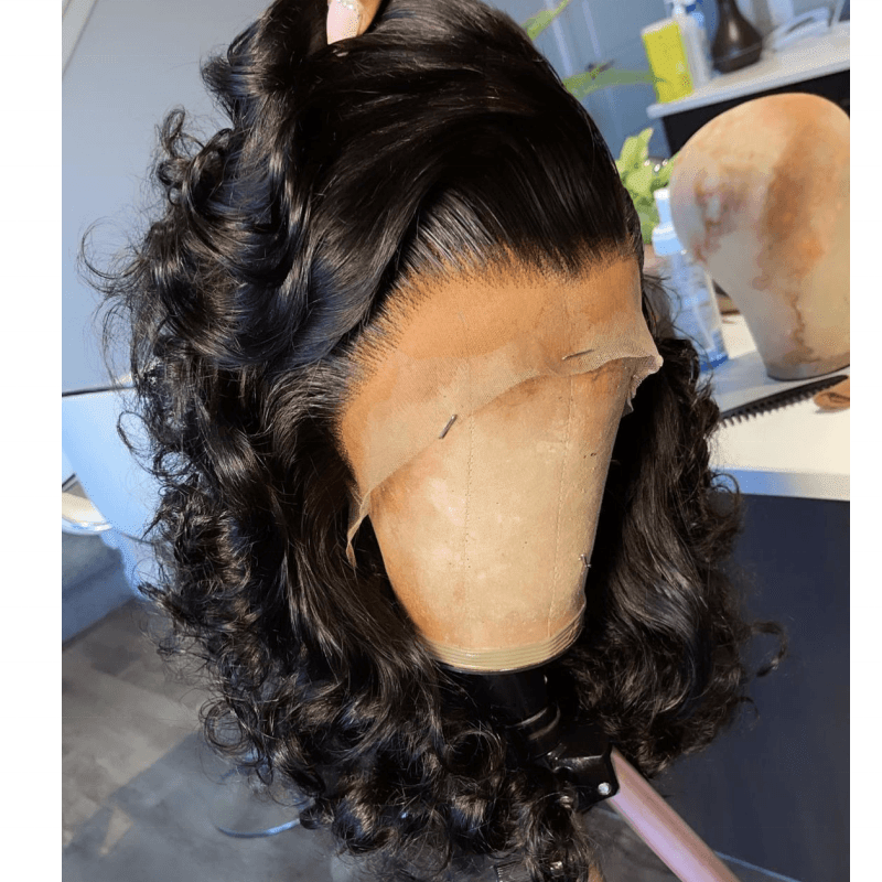 body wave short human hair wigs for black women transparent full lace wig with bangs human hair 360 lace frontal wig