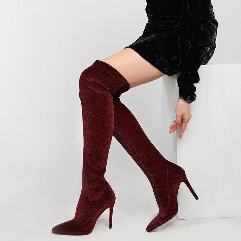 Bota Feminina Style Women Fancy Elastic Stretchy Fabric Long Ladies Over Knee Thigh High Boots