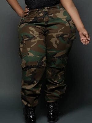 BR1906 XL to 5XL Plus Size Pants Camouflage Mid Waist Button Fly cargo pants streetwear women