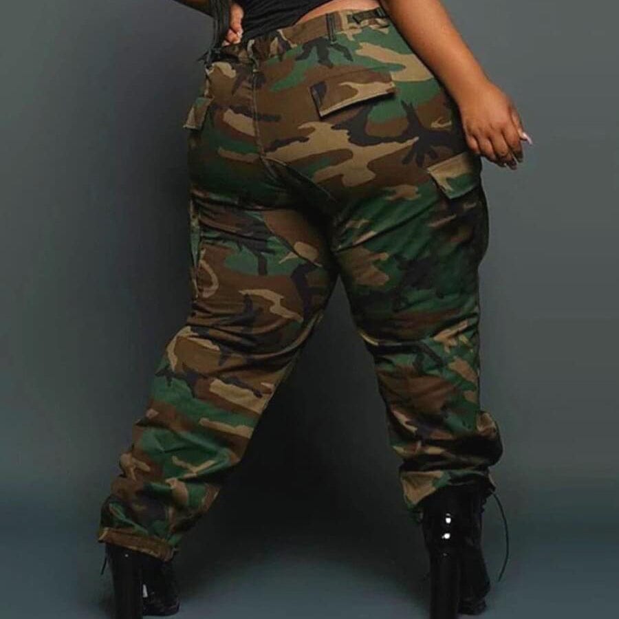 BR1906 XL to 5XL Plus Size Pants Camouflage Mid Waist Button Fly cargo pants streetwear women