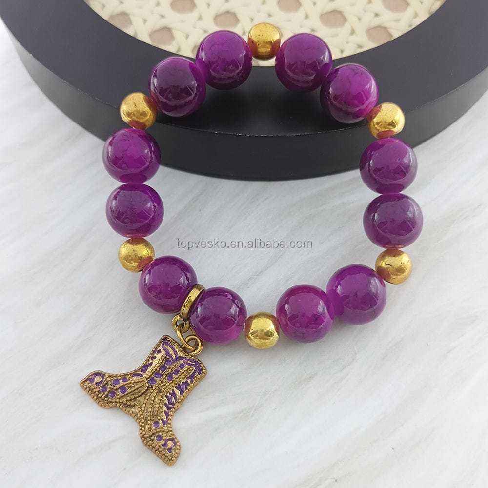 bracelet / 1 Customized Handmade Greek Fraternity High Quality Purple Colour Beads Men Metal Shoes Charms Bracelets Fashion Jewelry