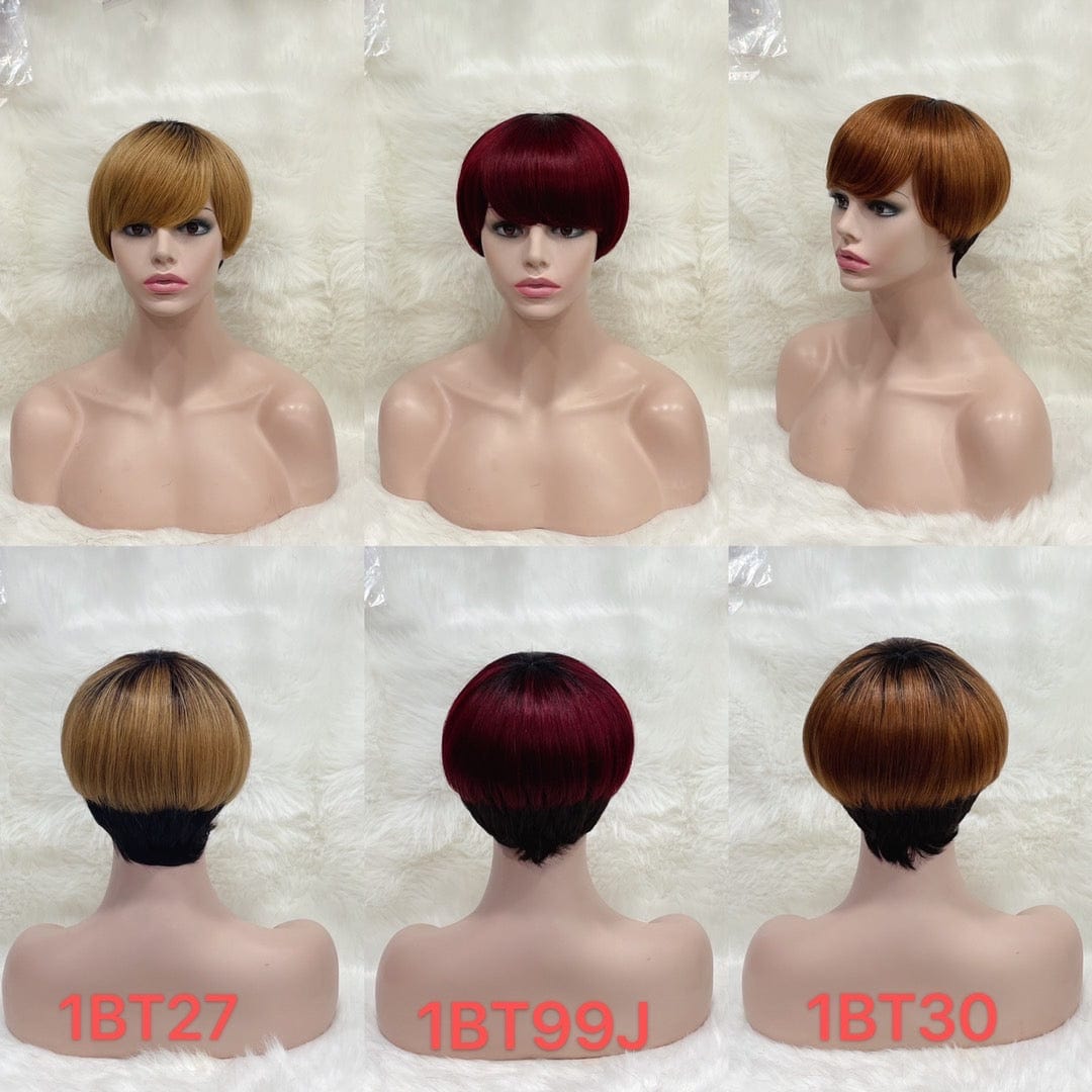 Brazilian 100% Human Hair Pixie Cut Short Full Machine Made Wigs With Bangs For Black Women