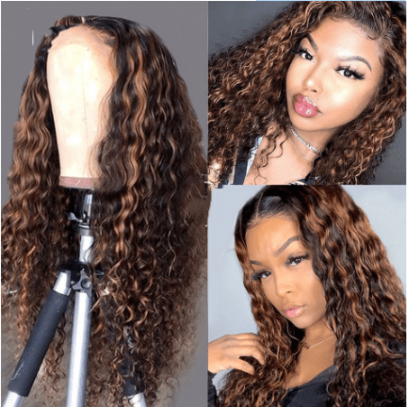 Brazilian Highlight Honey Blonde Pre-plucked Virgin Human Hair Deep Wave Lace Frontal Wigs For White and Black Women