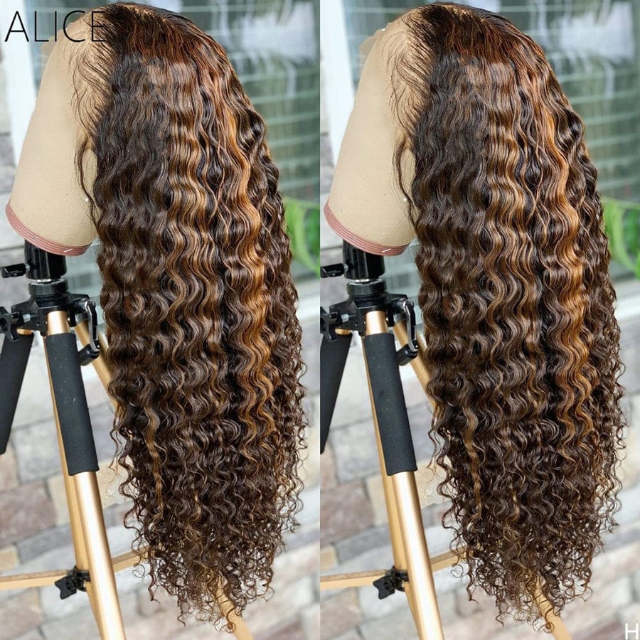 Brazilian Highlight Honey Blonde Pre-plucked Virgin Human Hair Deep Wave Lace Frontal Wigs For White and Black Women