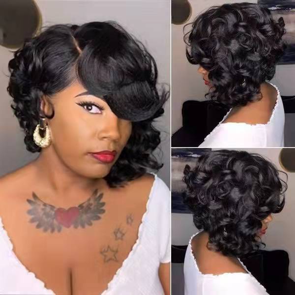 Brazilian Short Bob Pixie Cut Lace Wig With Bang asymmetrical Lace Front Pixie Wigs Human Hair For Black Women