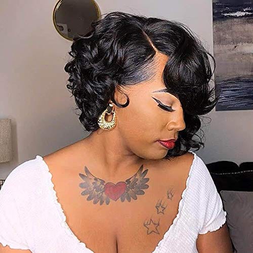 Brazilian Short Bob Pixie Cut Lace Wig With Bang asymmetrical Lace Front Pixie Wigs Human Hair For Black Women