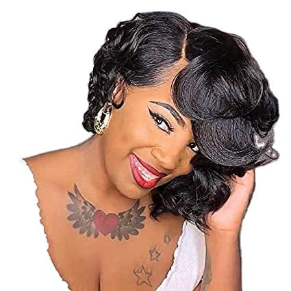 Brazilian Short Bob Pixie Cut Lace Wig With Bang asymmetrical Lace Front Pixie Wigs Human Hair For Black Women