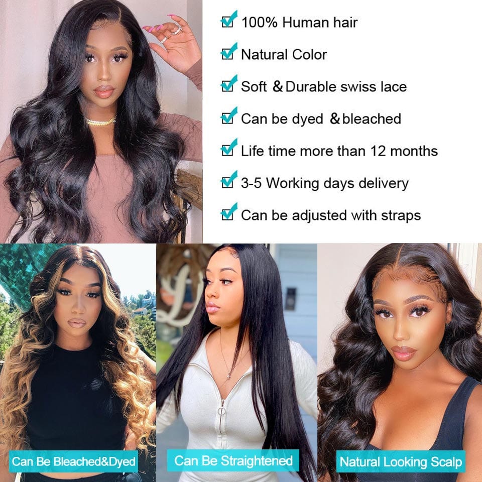 Brazilian Virgin Remy Hair Lace Wigs Pre Plucked 13X4 150% Density Deep T Shape Middle Part HD Lace Frontal Human Hair Wigs