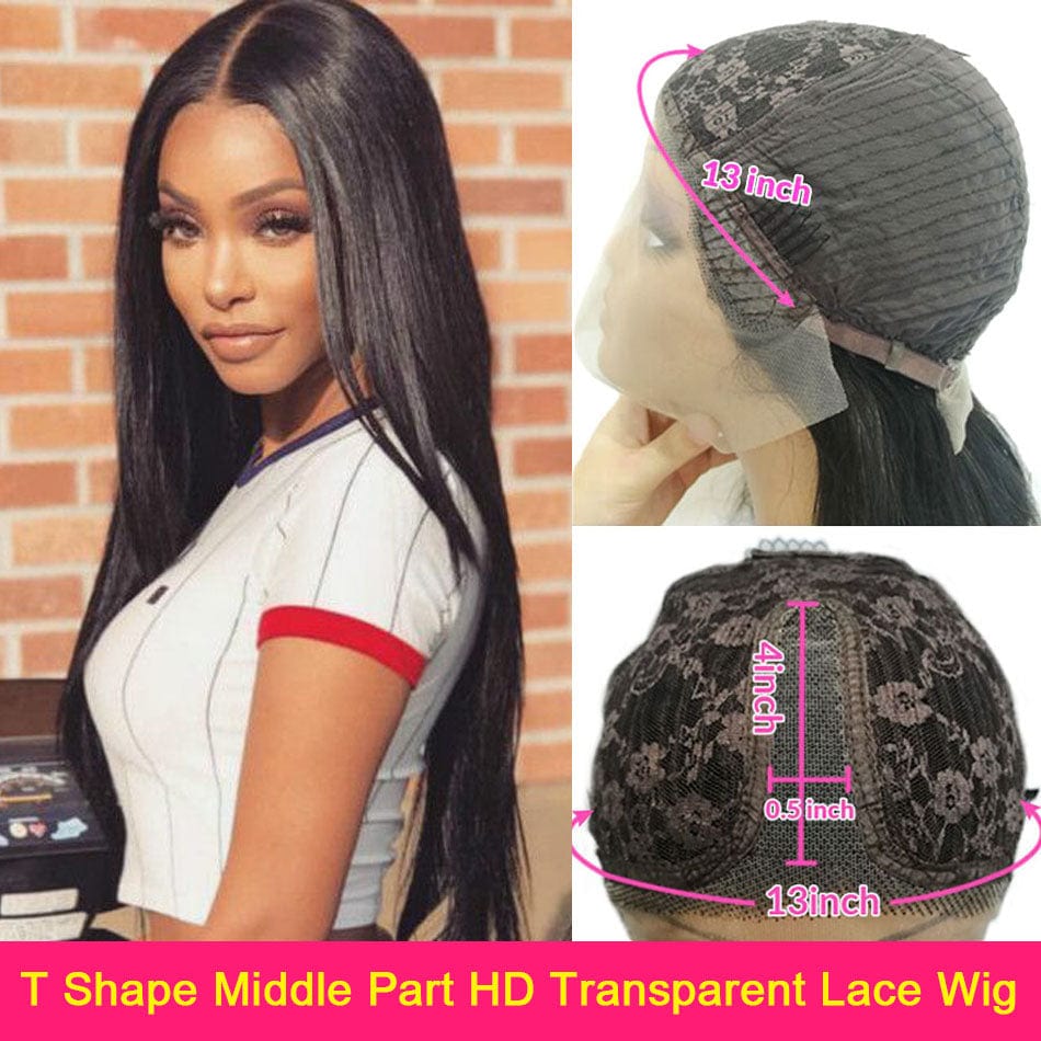 Brazilian Virgin Remy Hair Lace Wigs Pre Plucked 13X4 150% Density Deep T Shape Middle Part HD Lace Frontal Human Hair Wigs