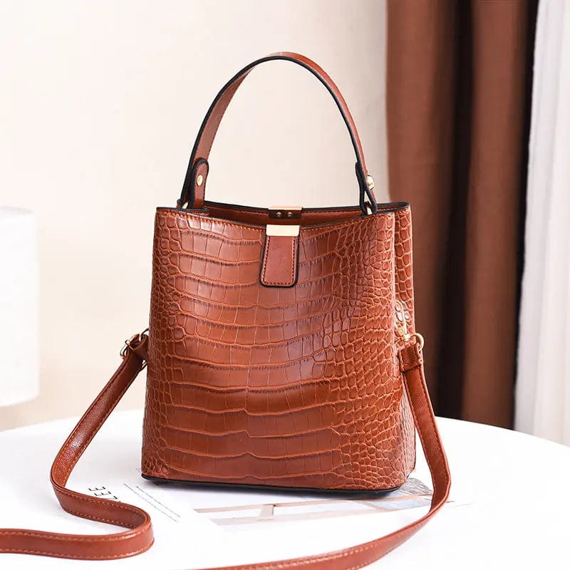 BROWN FG039 2022 Crocodile Pattern Women Handbags Alligator Cross Body Bags Simple Fashion Bucket Purses Fashion Bags