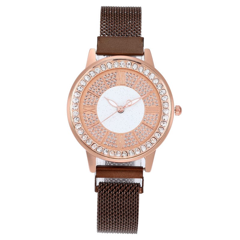 Brown high quality womens wristwatch Fashion classic luxury magnetic Quartz ladies watches with round diamond dial