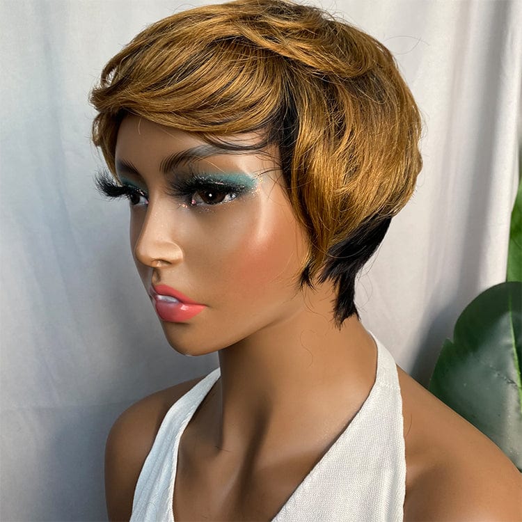 Brown Indian Brazilian Cheap Virgin Human Hair With Black Women Short Curly Lace Front Wig Pixie Cut Wavy