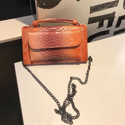 brown Pu Leather Women Shoulder Bags Snake Animal Chain Clutch Luxury Small Designer  Python Pattern Handbags