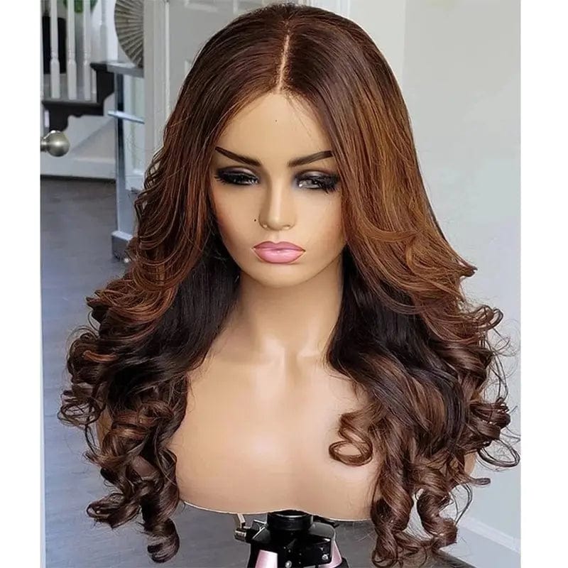 Brown Wavy Wigs Brazilian Human Hair