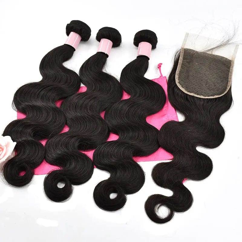 Bundle Deal 22in+24in+26in+18in Lace Closure / Natural Black 100%  natural Human Hair