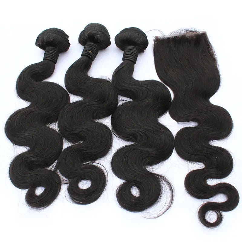 Bundle Deal 22in+24in+26in+18in Lace Closure / Natural Black Cuticle Aligned Real Human Hair