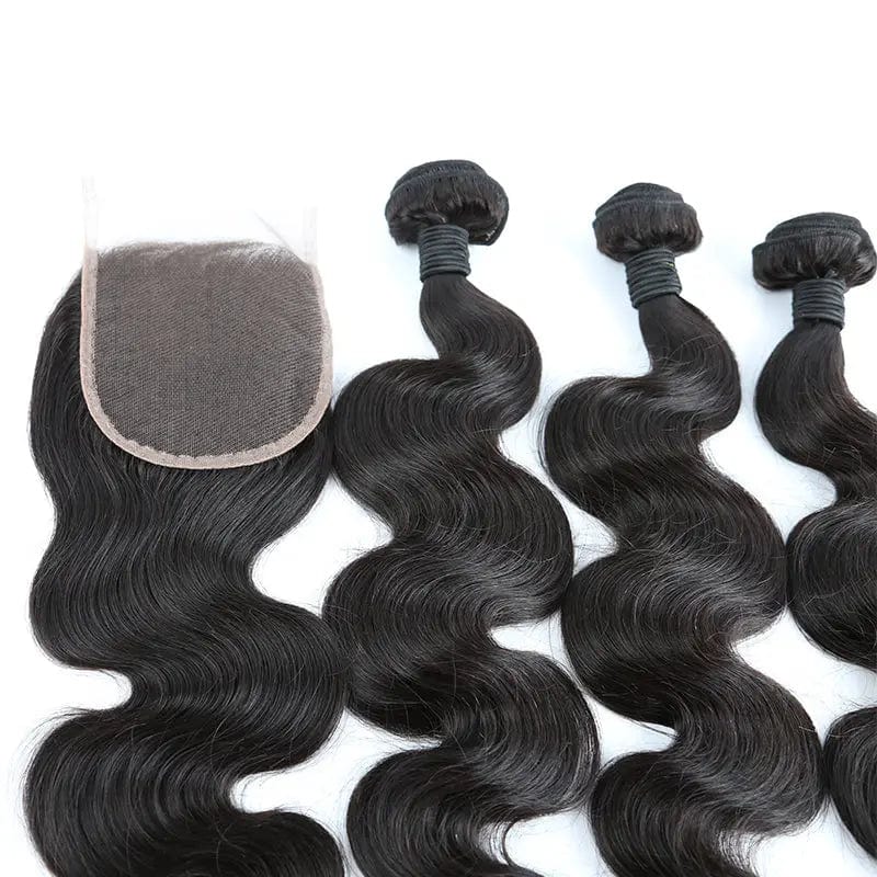 Bundle Deal 22in+24in+26in+18in Lace Closure / Natural Black Cuticle Aligned Real Human Hair