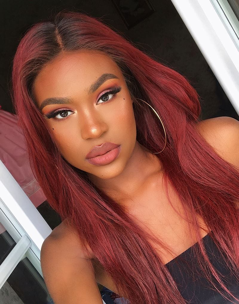 Burgundy Mixed Red Lace Front Wigs Body Wave Human Hair Cuticle Aligned Natural Hairline Hair Transparent Lace Wigs