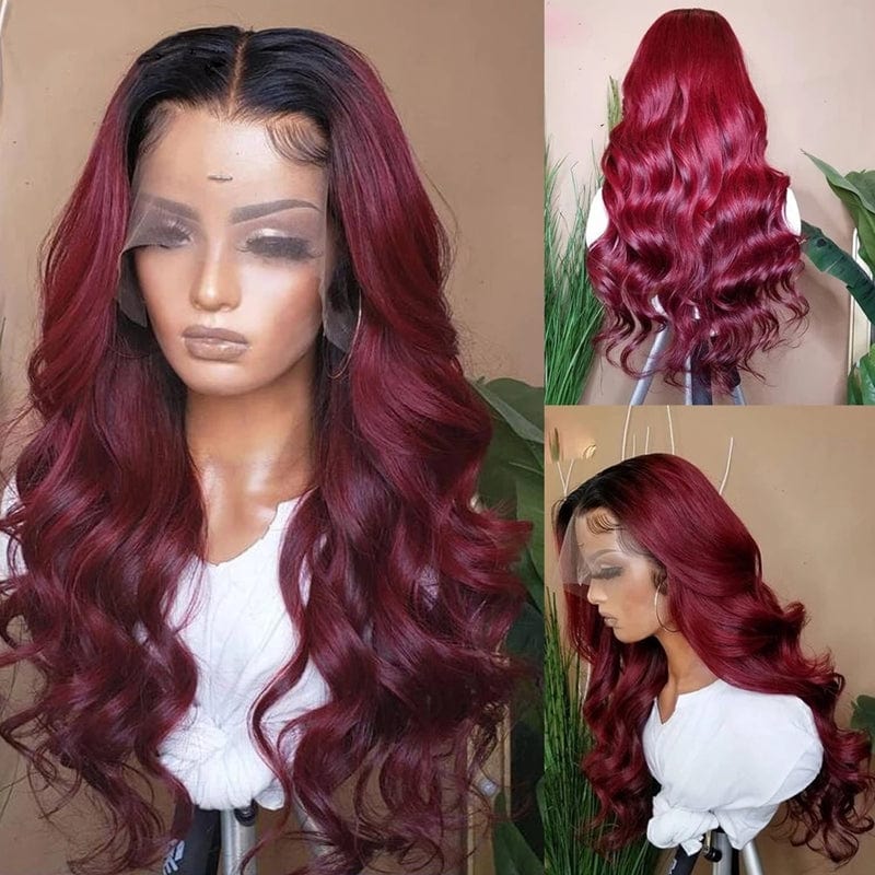 Burgundy Mixed Red Lace Front Wigs Body Wave Human Hair Cuticle Aligned Natural Hairline Hair Transparent Lace Wigs