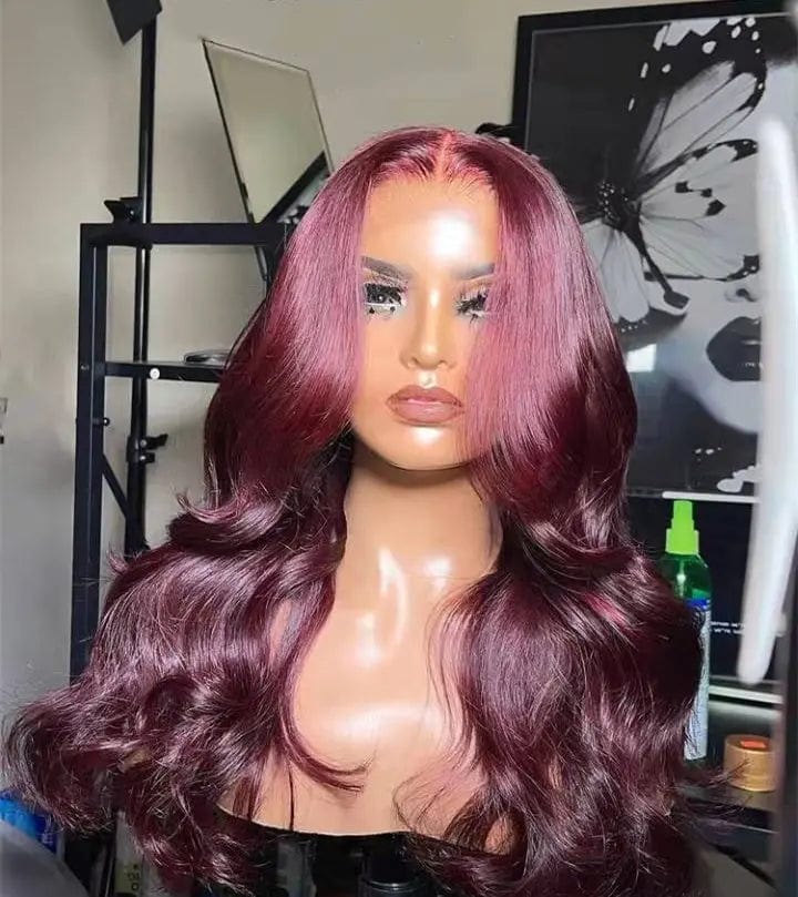 Burgundy Wavy Wigs Brazilian Human Hair