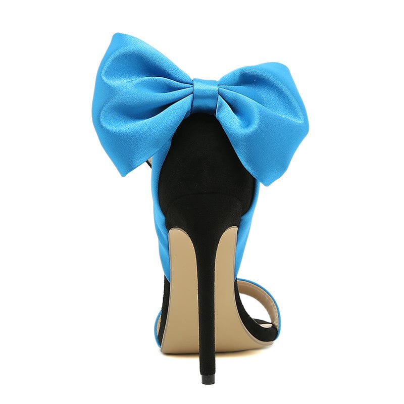 Butterfly-knot Ankle Buckle Strap Summer Blue Silk Round Toe Thin High Heel Shallow Sweet Simple Design Classics Female Sandal