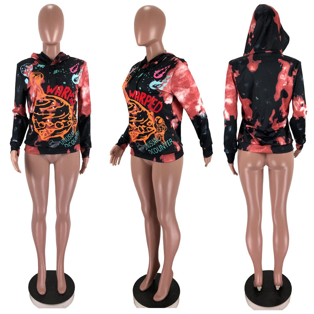 C1101TA80 Autumn Trendy Casual Tie Dye Print Hooded Sweaters For Women Sehe Fashion