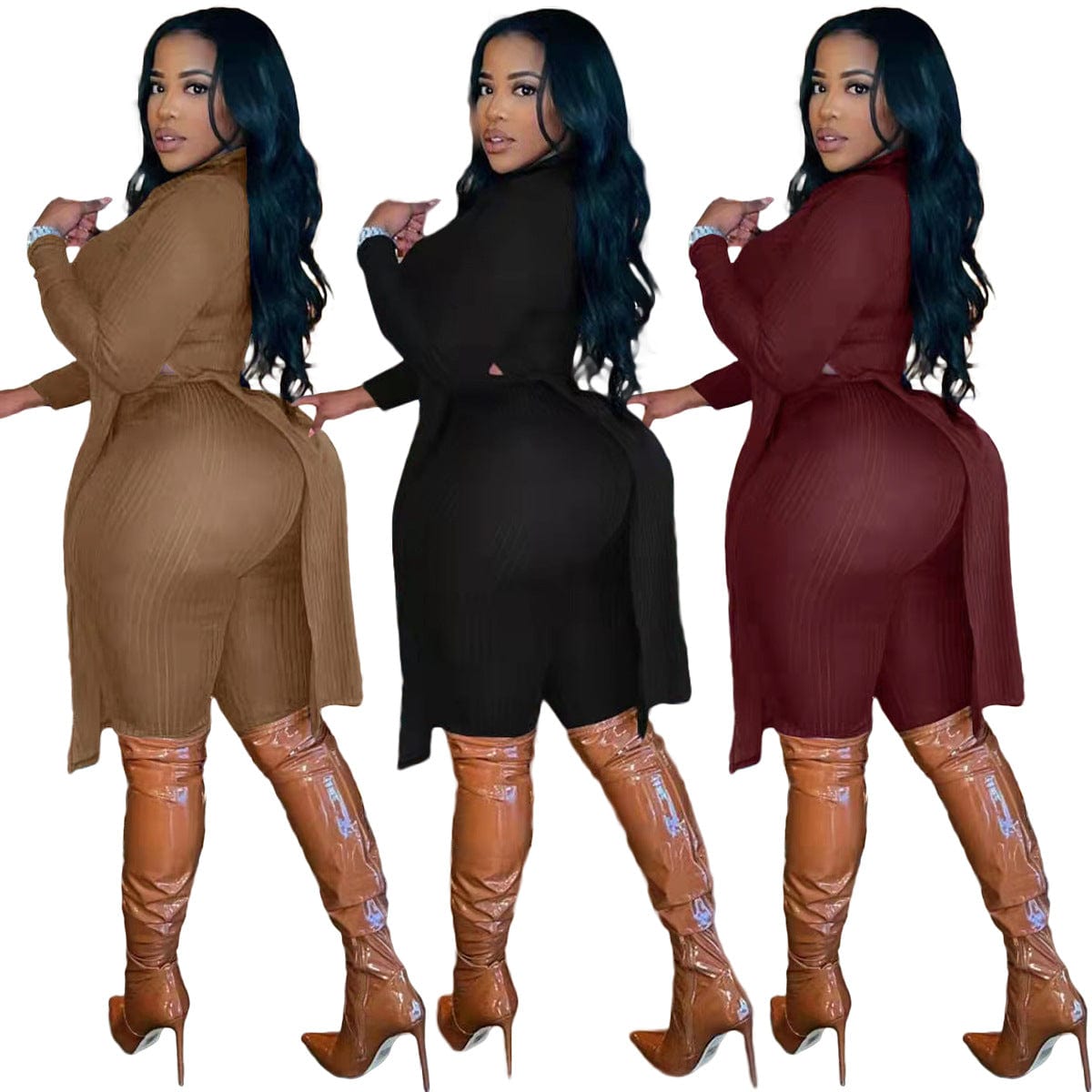 C1102ME13 Autumn Trendy Plus Size Casual Slit Blouses Bodycon 2 Piece Pants Set Women Sehe Fashion