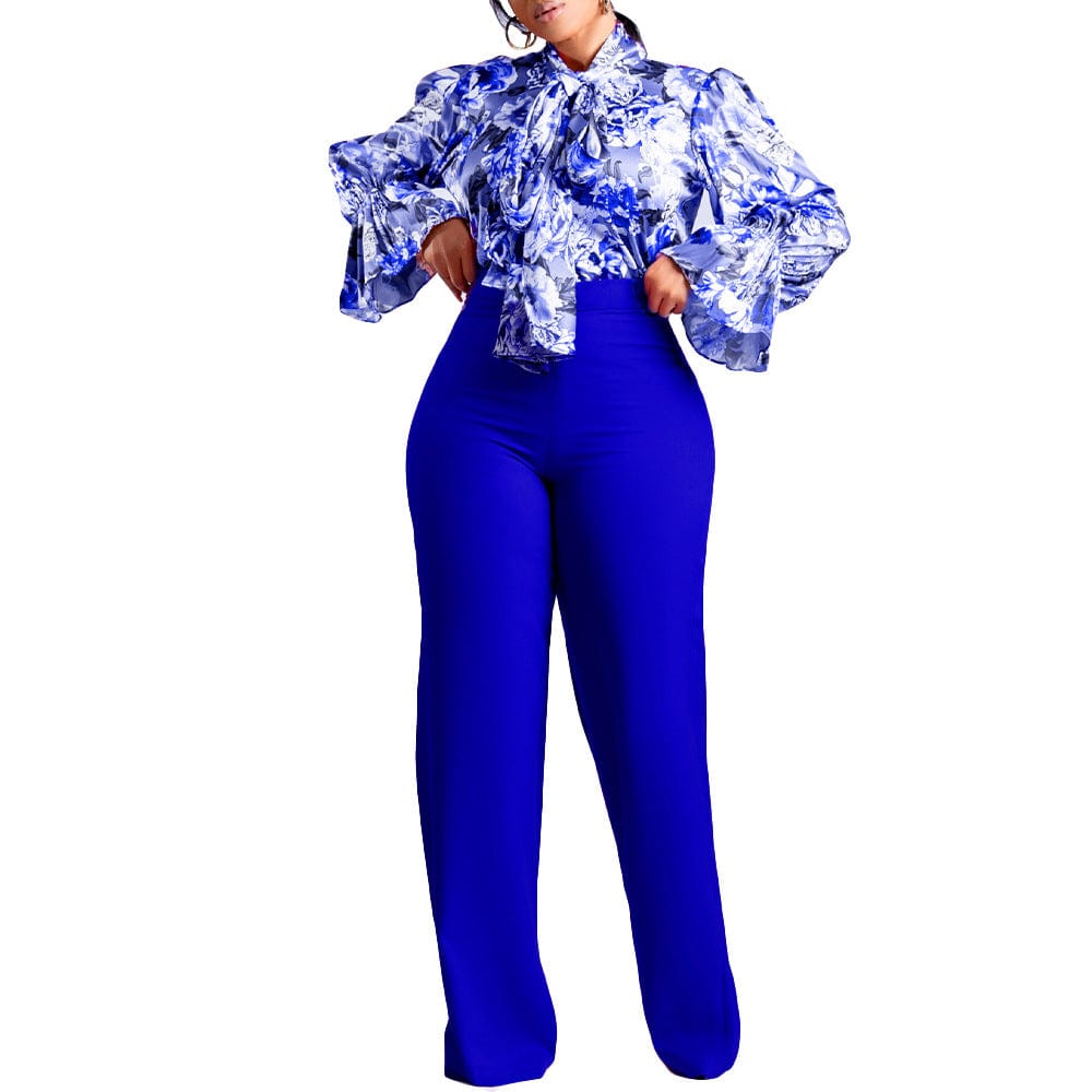 C1102ME66 High Quality Casual Floral Print Shirt Office Two Piece Pants Set Women Sehe Fashion