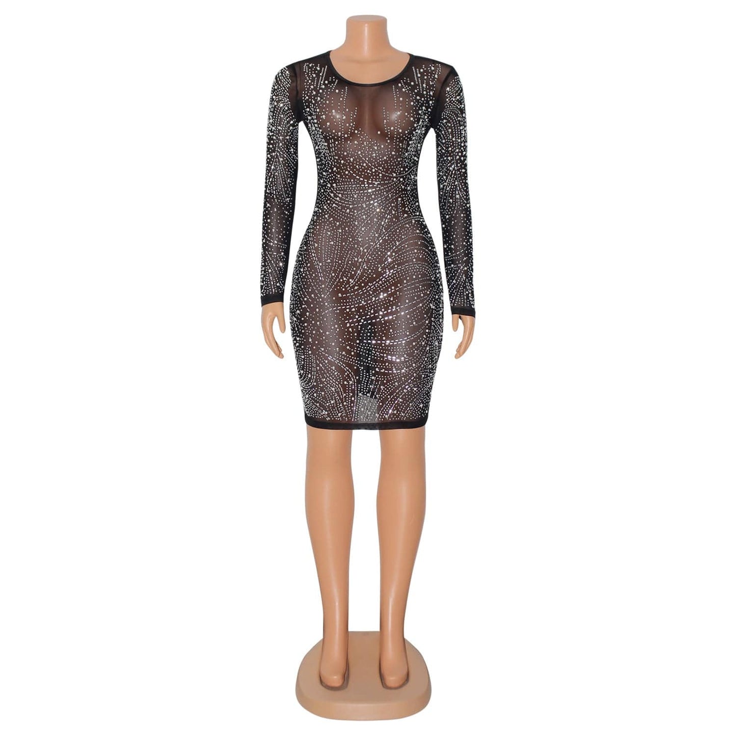 C1102TA49 New Arrival Sexy Sheer Mesh Rhinestone Bodycon Club Dress Women Sehe Fashion