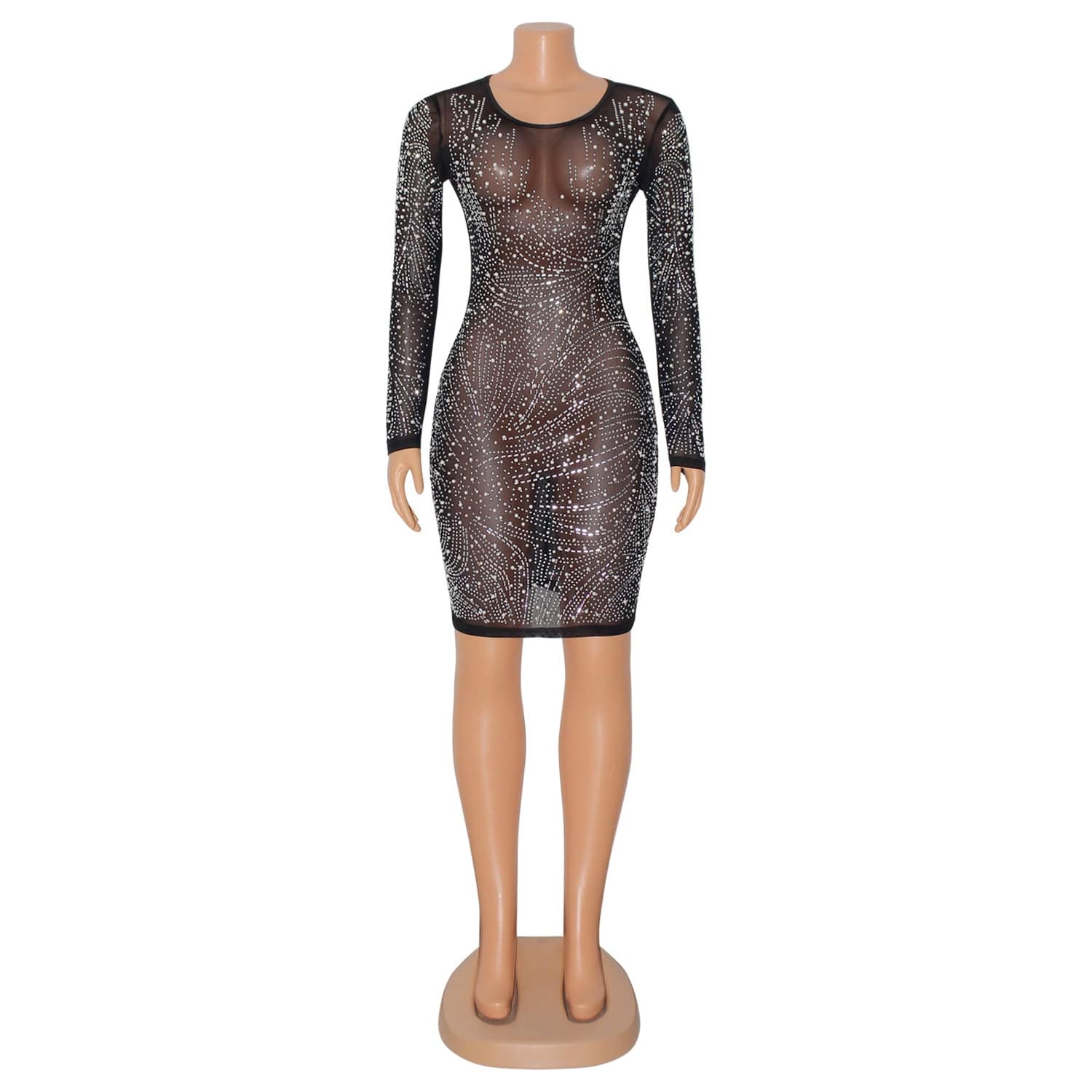 C1102TA49 New Arrival Sexy Sheer Mesh Rhinestone Bodycon Club Dress Women Sehe Fashion