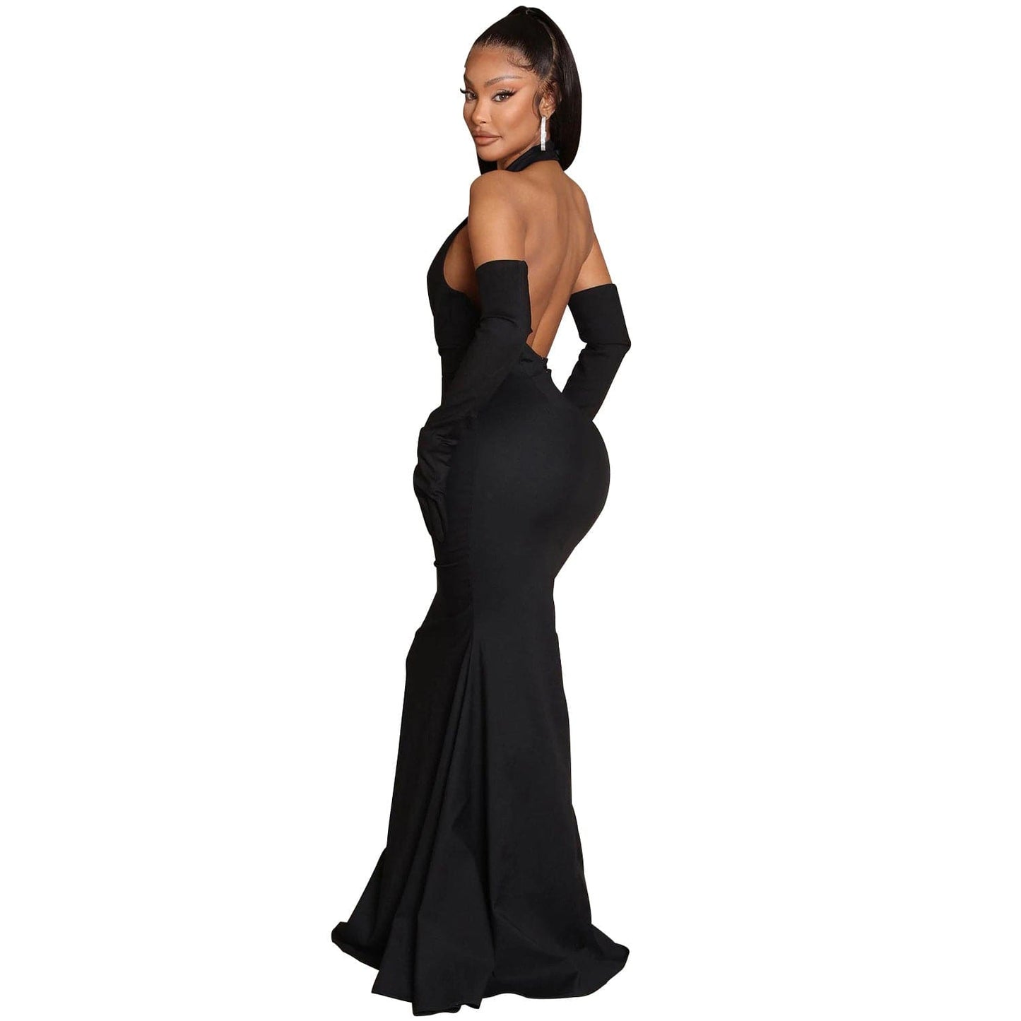 C1102TA52 High Quality Elegant Hollow Out Halter Backless Bodycon Evening Dress Women Sehe Fashion