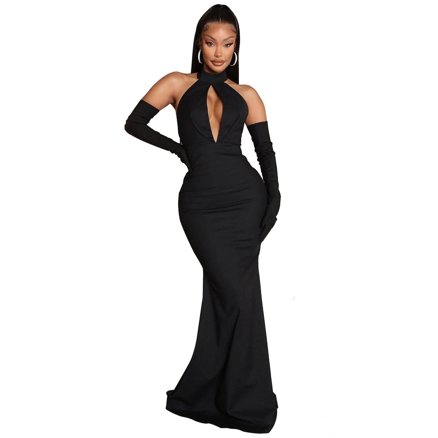 C1102TA52 High Quality Elegant Hollow Out Halter Backless Bodycon Evening Dress Women Sehe Fashion