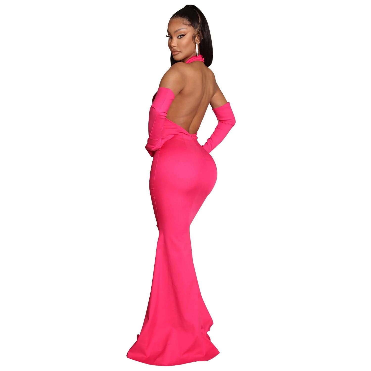 C1102TA52 High Quality Elegant Hollow Out Halter Backless Bodycon Evening Dress Women Sehe Fashion