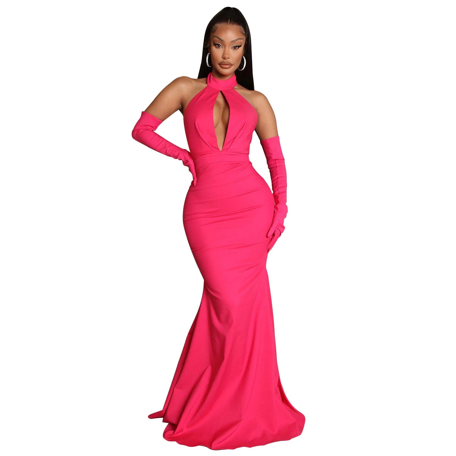 C1102TA52 High Quality Elegant Hollow Out Halter Backless Bodycon Evening Dress Women Sehe Fashion