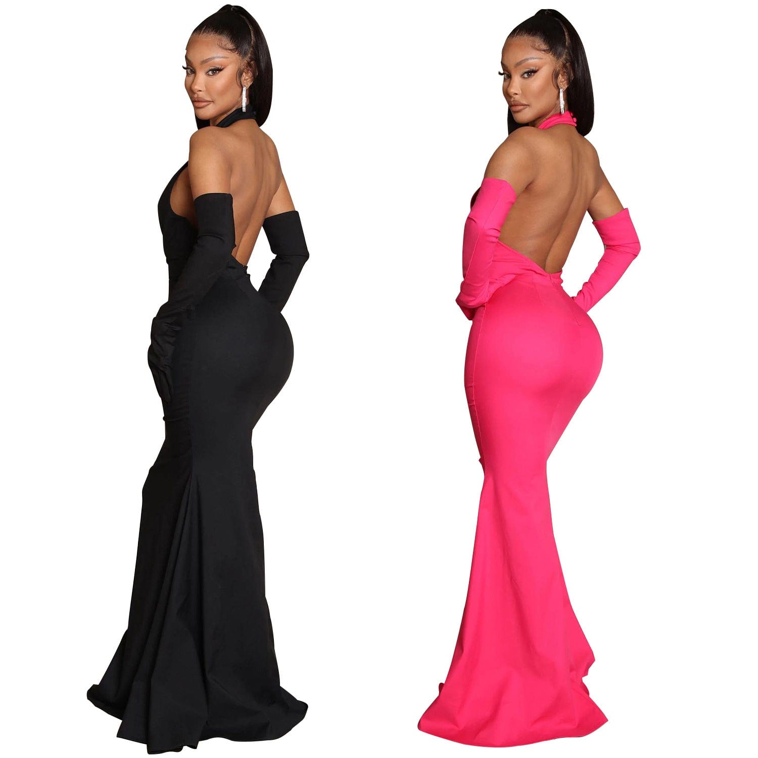 C1102TA52 High Quality Elegant Hollow Out Halter Backless Bodycon Evening Dress Women Sehe Fashion